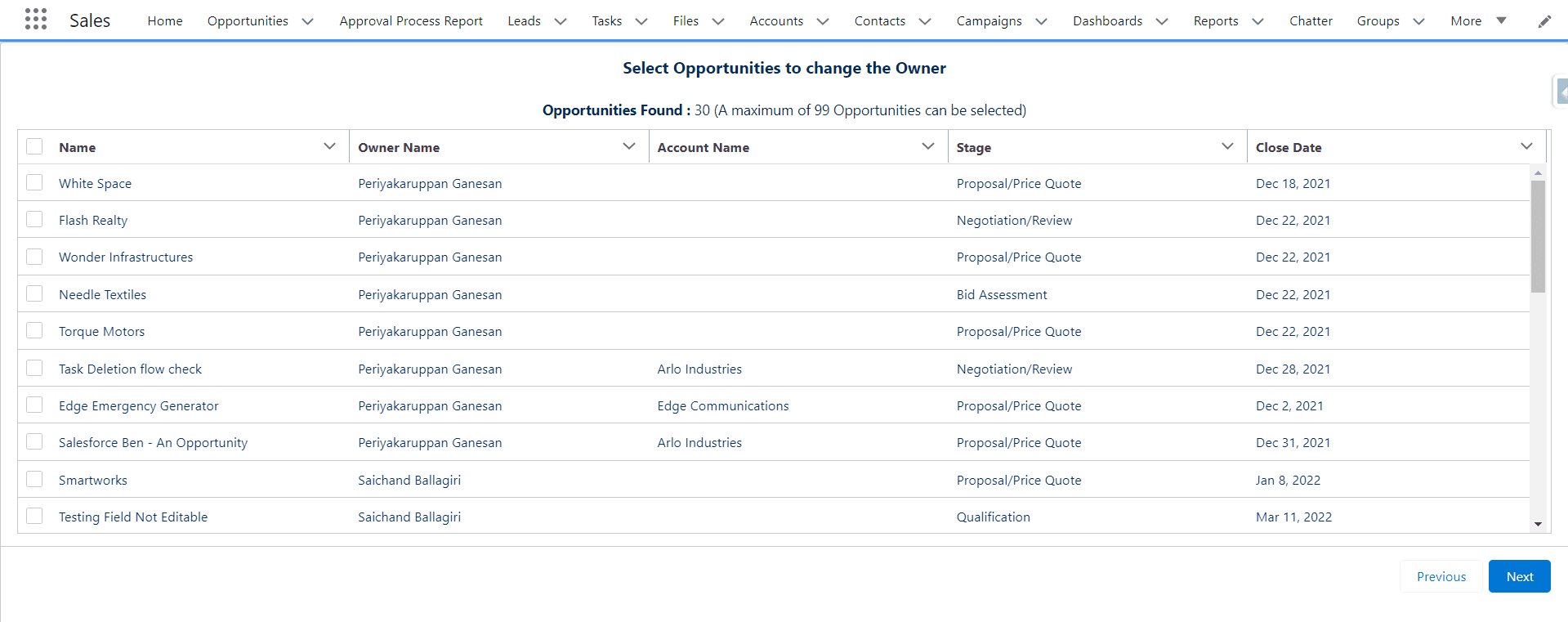 Mass Transfer Opportunities in Salesforce