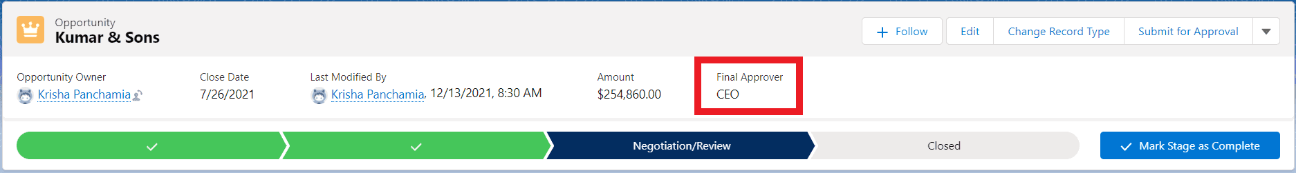 Calculate & Populate the Final Approver of an Opportunity using Flow